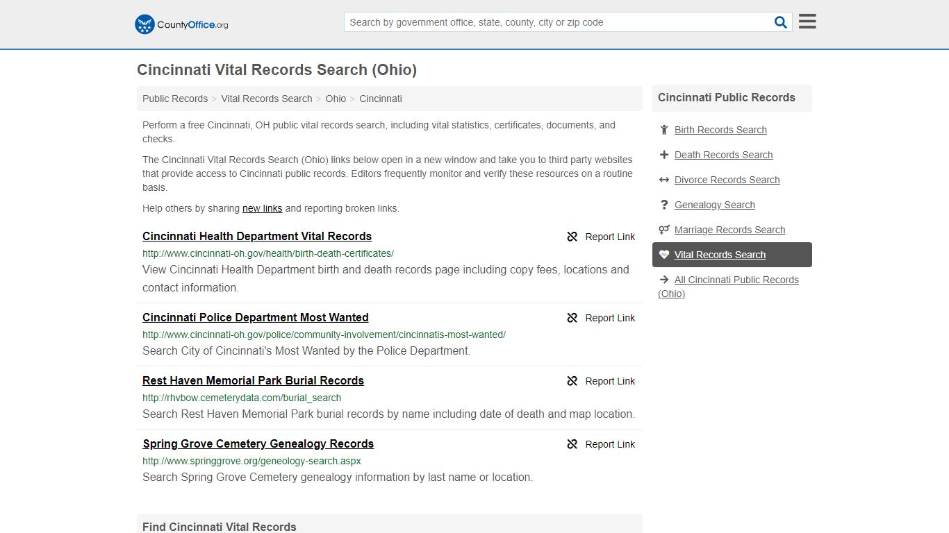 Vital Records Search - Cincinnati, OH (Birth, Death, Marriage & Divorce ...